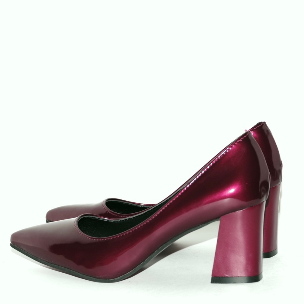 Italian Leather Chunky Heels Pumps Prom Dress Shoe